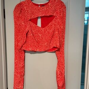 Vibrant Red Cut-Out Women's Blouse
